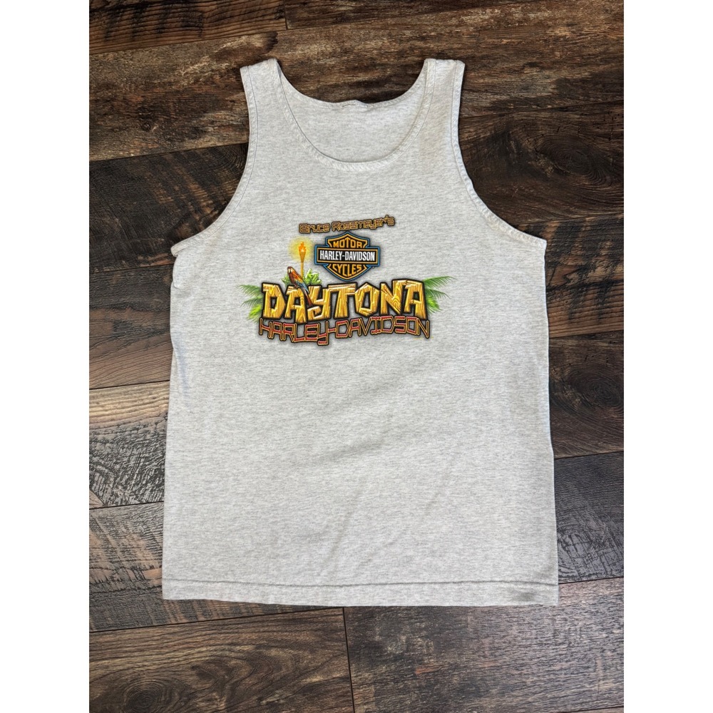 Harley Davidson Daytona Beach Florida Tank Top Heather Grey Graphic Mens Medium